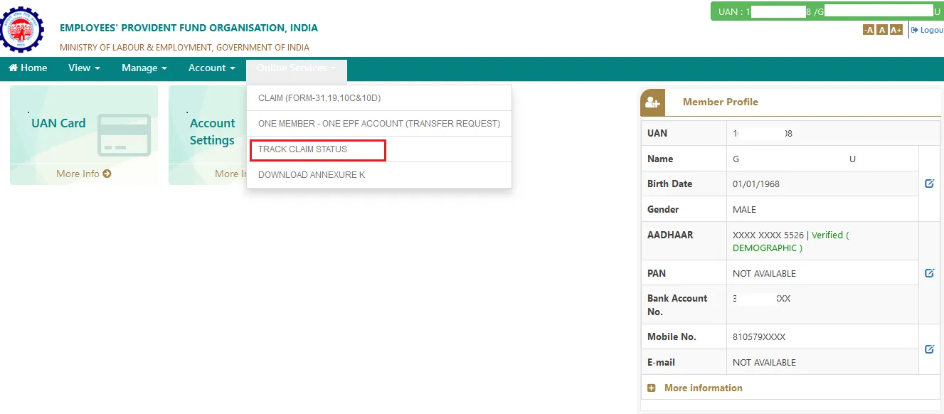 epfo claim track
